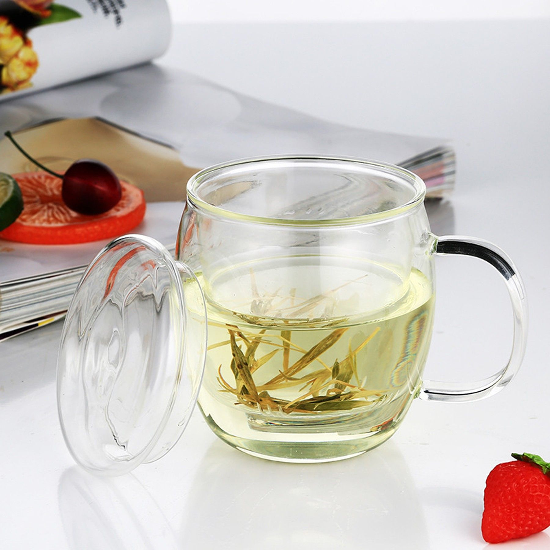 17oz Glass Tea Mug with Infuser and Lid - Image 2