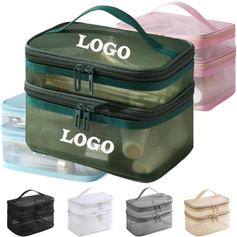 Large Double Zipper Mesh Cosmetic Travel Bag