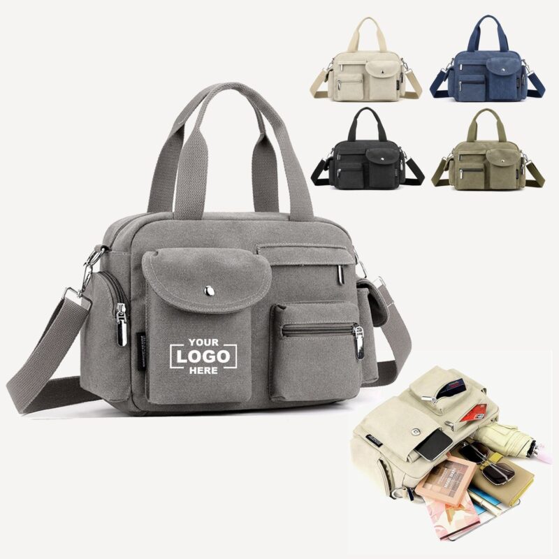 Canvas Crossbody Bag with Multiple Compartments